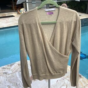 Tan Wrap-Front Crewneck Sweater